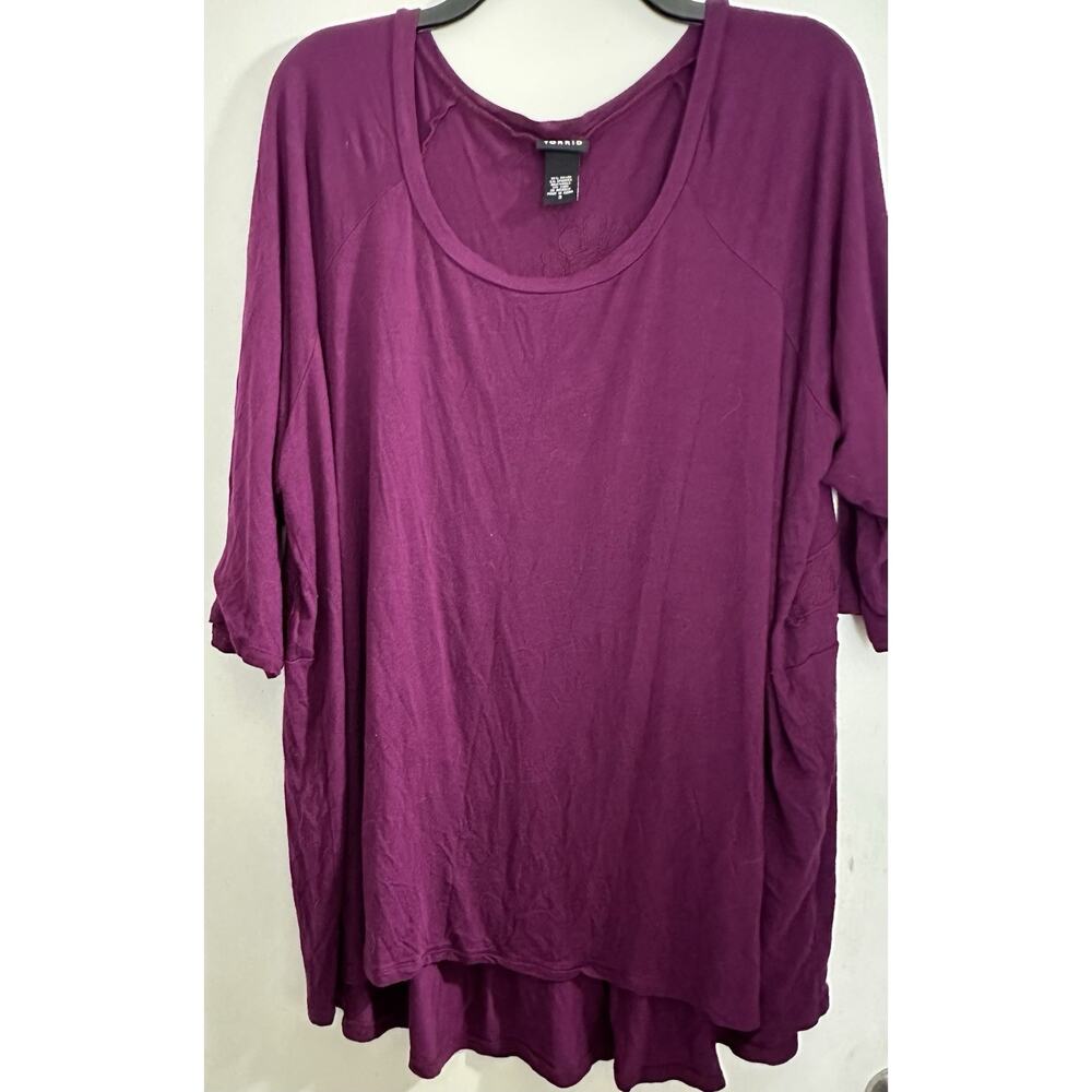 Torrid Women’s Knit Purple Lace Back Babydoll 3/4 Sleeve Tunic Size Size 3